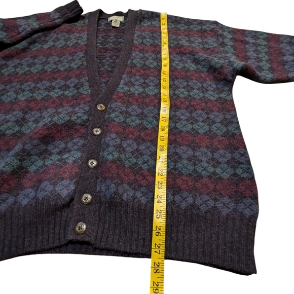 Vintage Christopher Hayes Shetland Wool Chunky Knit Argyle Cardigan Sweater XL - Picture 3 of 8